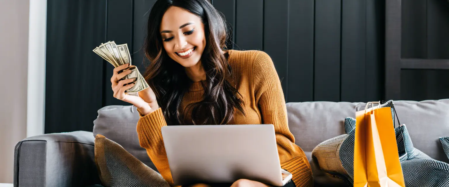 Frau spart beim online shoppen mit joloshop Gutscheinen